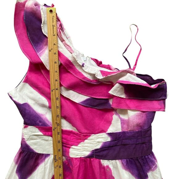Busayo Collective Tie Dye One Shoulder Maxi Dress L  Tiered Ruffled Party Summer - Picture 7 of 12